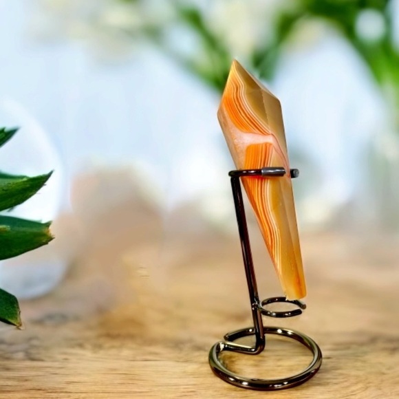 Natural Polished Carnelian Crystal Wand With Metal Stand - Picture 10 of 15
